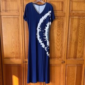 Navy and White Tie-Dye Maxi Dress